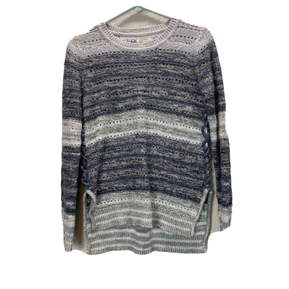 Lucky Brand Womens Sweater Black Gray Knitted‎ Lace Up Side Open Knit Size XS